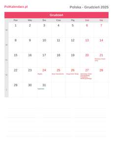 Kalendarz 2025 Grudzień